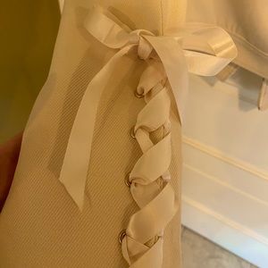 Secret Honey cream cropped blazer with lace up sleeves -ruffle heart detail sz 2